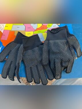 2 Pairs Non-Branded Black Grip Work Gloves with White Dots - Men Accessories